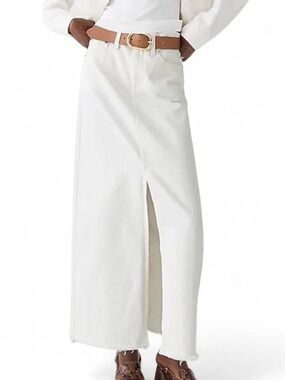 J. Crew Denim Maxi Skirt White Long Jean Skirt Slit Raw Hem in Size 26